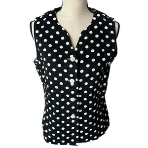 REQUIREMENTS Vintage Polka Dot Button Down Vest Black White Size 12 100% Cotton